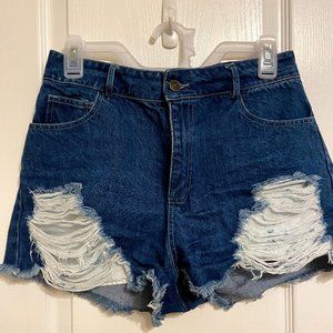 Fashion Nova Medium Wash Ripped Jean Shorts